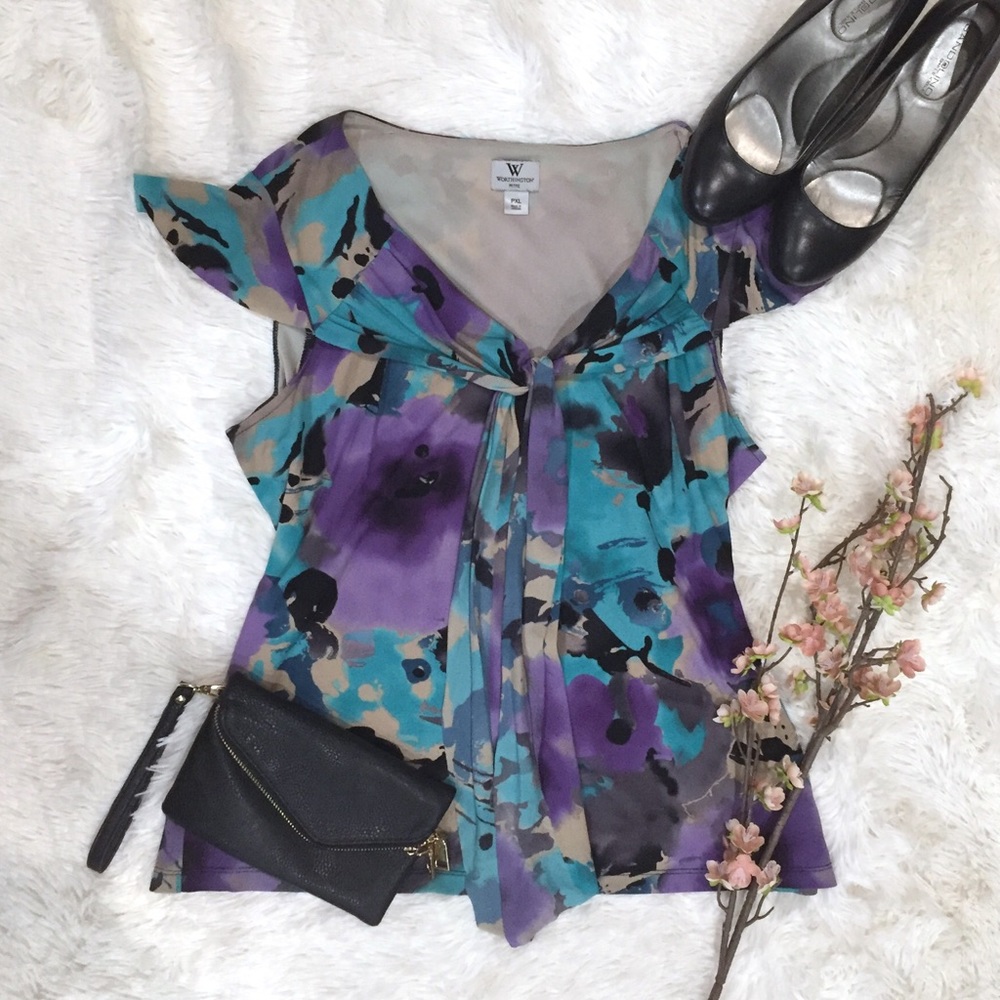 Tie Neckline Blouse w/ Ruffle Sleeves SZ PXL